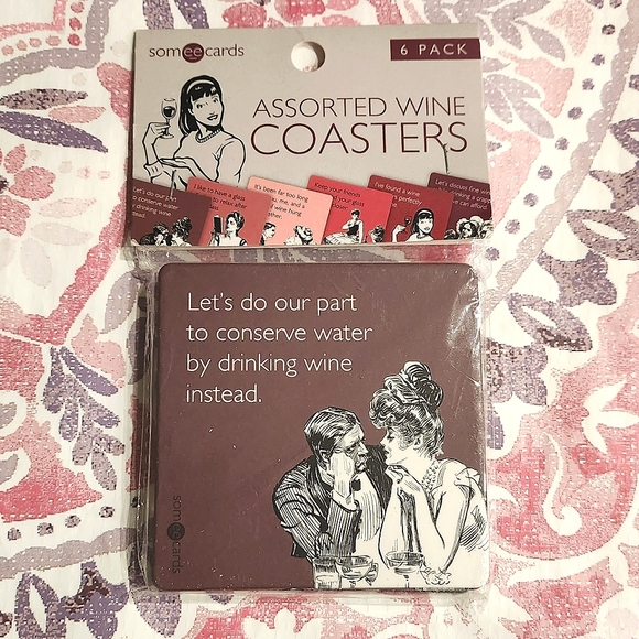 Someecards 6 Pack Assorted Wine Drink Coasters by 30 Watt Funny Sarcastic NWT - Picture 3 of 6
